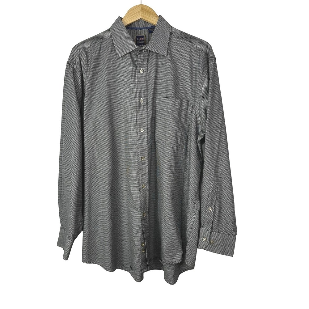 T. Harris London Mens XL Button Up Shirt Long Sleeve Mini Houndstooth Cotton